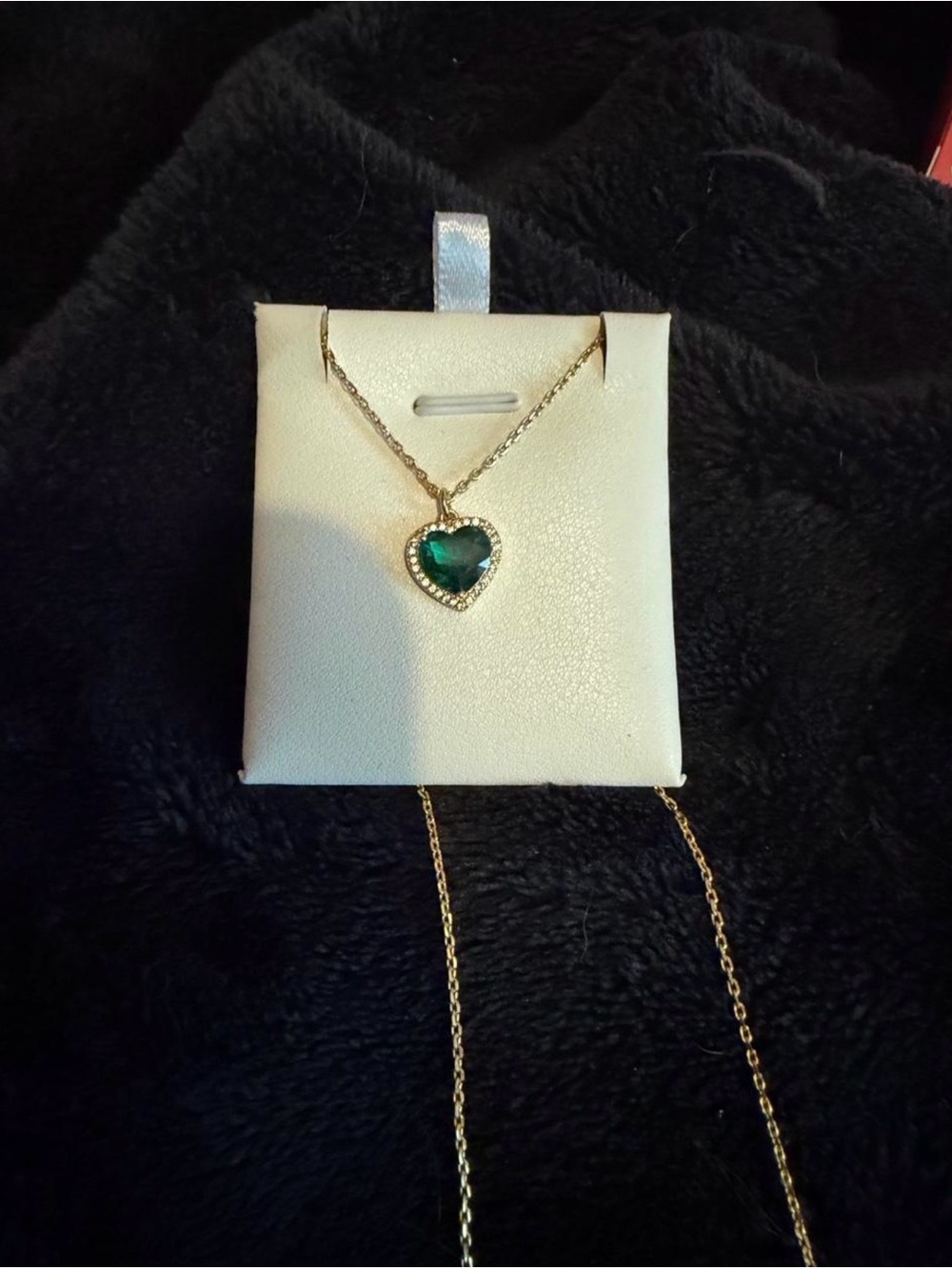 Gold Heart Pendant Necklace with Emerald Green Stone